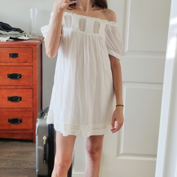 NWOT Free People La Mer off-shoulder white puffy peasant dress - Picture 1 of 8